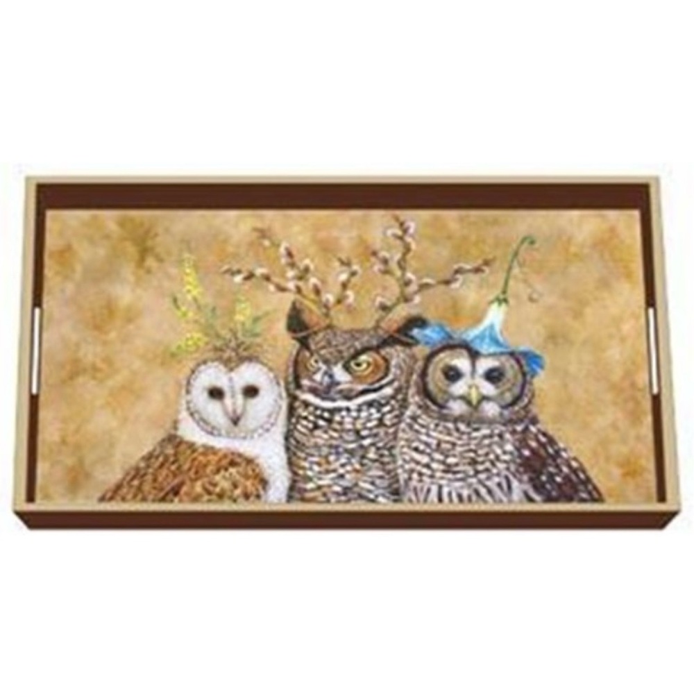 PPD/Vicky Sawyer Owl Family Whimsical Artistic Vanity Lacquered Tray #1003258